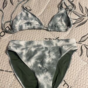 Gray and Green Tie-Dye Bikini Set